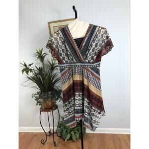 ChrisMcLaughin Woman Dress 22W Short Sleeve Boho Fairy Core Pleated Faux Wrap